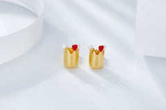 Enamel Golden Crown Pearl Stud Earrings