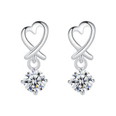 Hollow Heart with Zircon Silver Drop Earrings for Women