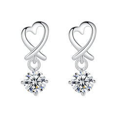 Hollow Heart with Zircon Silver Drop Earrings for Women