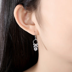 Circle with Bowknot Round Zircon Silver Drop Earrings for Women
