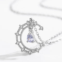 Crescent Moon with Zircon Pendant Silver Necklace for Women