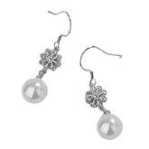 Snowflake with Pearl Pendant Silver Drop Earrings for Women