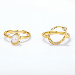 Cosmic Planets Freshwater Pearl Zircon Opening Sterling Silver Ring Pack