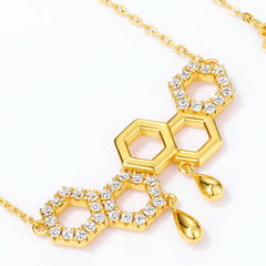 Honeycomb Pendant Little Bee Zircon Sterling Silver Necklace