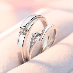 Silver Couple Ring with Round Zircon