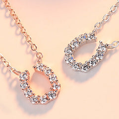 U-shaped Zircon Horseshoe Pendant Silver Necklacefor Women