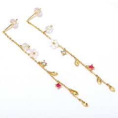 White Pear Blossom Colourful Zircon Long Tassel Sterling Silver Drop Earrings