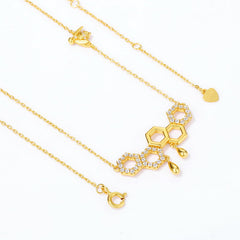 Honeycomb Pendant Little Bee Zircon Sterling Silver Necklace