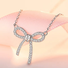 Zircon Bowknot Pendant Silver Necklace for Women