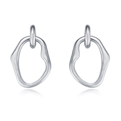Irregular Circle Pendant Silver Drop Earrings for Women