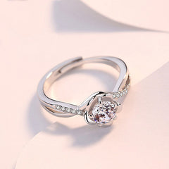 Zircon Peach Flower Silver Ring