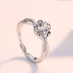Zircon Peach Flower Silver Ring