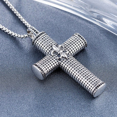 Mosaic Cross Childern Flower Zircon Titanium Steel Necklace for Men