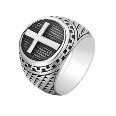 Latin Cross Round Titanium Steel Ring for Men