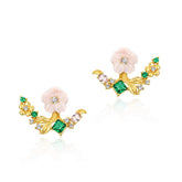 Pink Flower Colourful Zircon Sterling Silvre Stud Earrings