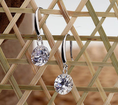 9mm Round Zircon Pendant Silver Drop Earrings for Women