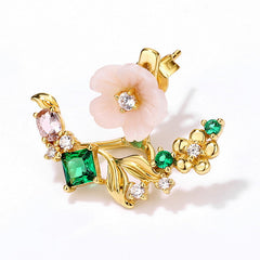 Pink Flower Colourful Zircon Sterling Silvre Stud Earrings