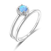 Creative Round Blue Opal Zircon Soleste Halo Split Shank Sterling Silver Ring
