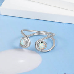 Double Round Opal Opening Sterling Silver Ring