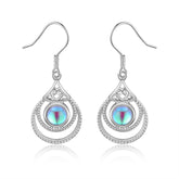 Round Moon Stone Bohemian Style Pendant Sterling Silver Earrings