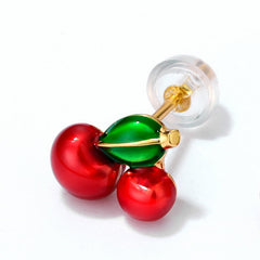 Cherry Sterling Silver Stud Earrings