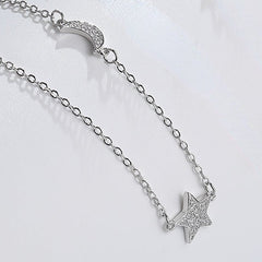 Zircon Star Pendant with Moon Silver Necklace for Women