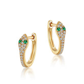 Green Eye Snake Zircon Sterling Silver Hoop Earrings