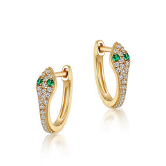 Green Eye Snake Zircon Sterling Silver Hoop Earrings
