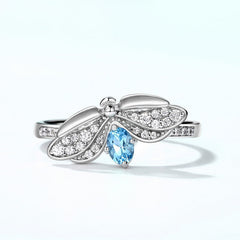 Oval Blue Topaz Zircon Glowworm Opening Sterling Silver Ring