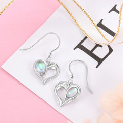 Hollow Heart Pendant Pear Shape Moon Stone Sterling Silver Hook Earrings