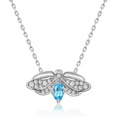 Oval Blue Topaz Zircon Glowworm Pendant Sterling Silver Necklace