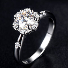 Flower Halo 1.0 Carat Round Cut Moissanite Engagement Ring