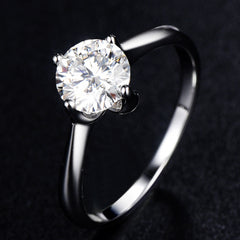 (1.0CT) Moissanite Round Cut Four Prongs Solitaire Opening Silver Engagement Ring for WomenAdjustable