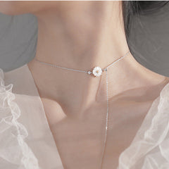 Daisy Flower Zircon Tassle Silver Necklace for Women