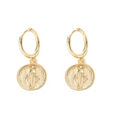 Retro Virgin Mary Circular Silver Drop Earrings for Women