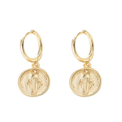Retro Virgin Mary Circular Silver Drop Earrings for Women