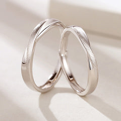 interweave brushed silver couple ring for women