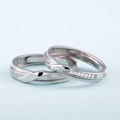 Rotating Stripe Silver Couple Ring