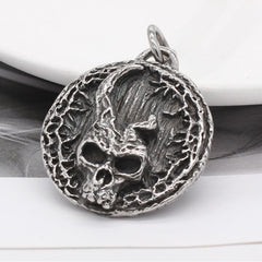 Halloween Horned Skull Round Disk Titanium Steel Pendant for Men