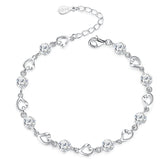 Hollow Heart with Zircon Beading Silver Bracelet for Women