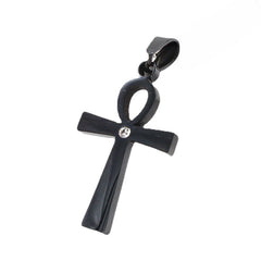 Brushed Ankh Cross Zircon Titanium Steel Pendant for Men