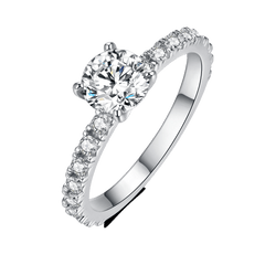 Cathedral Round Cut Moissanite Engagement Ring