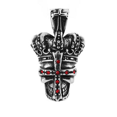 Halloween Red Zircon Cross Crown Skull Titanium Steel Pendant for Men