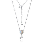 Round Shape Natural Labradorite Mermaid Tail Sterling Silver Necklace