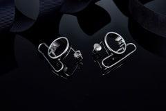 Metal Circle Black Enamel Stud Earrings