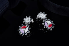 Enamel Gear Wheel Drop Earrings
