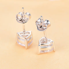 Three Prongs Heart Zircon Silver Studs Earrings for Women