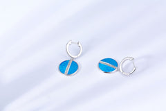 Circle Enamel Silver Drop Earrings