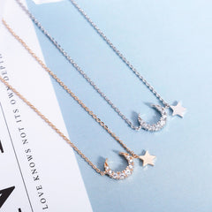 Zircon Moon with Star Silver Necklace for Women