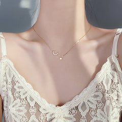 Zircon Moon with Star Silver Necklace for Women